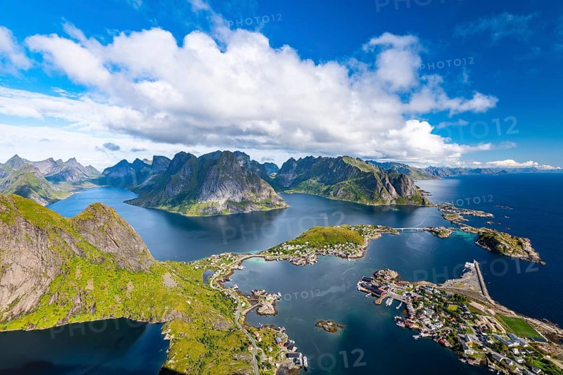 View from the mountain Reinebringen to fishing village Reine