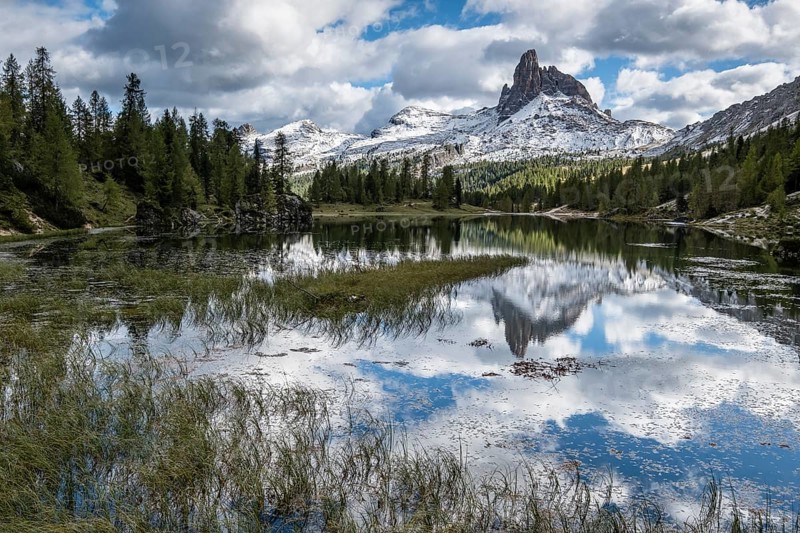 Monte Pelmo reflected in the mountain lake Lago Federa