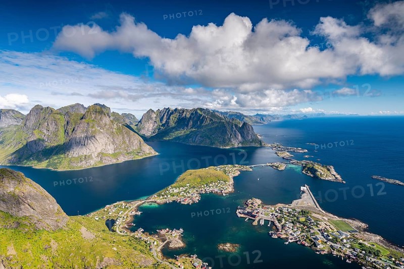 View from the mountain Reinebringen to fishing village Reine