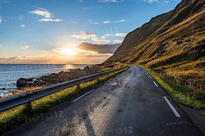 Coastal road near Vareid in the evening light