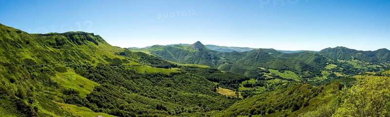 View of the Mandailles valley and Puy Griou in the Auvergne volcanoes regional natural park