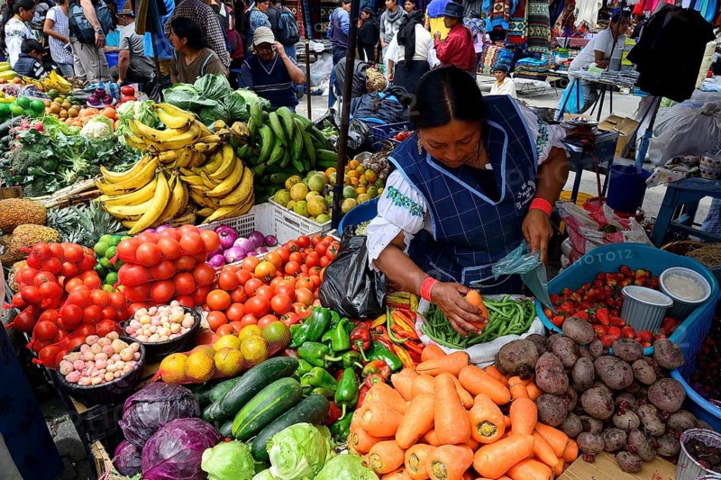 Colorful vegetables and fruits at the market