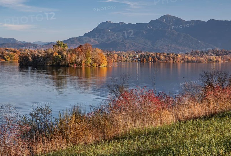 Autumn landscape at Staffelsee with Muehlwoerth Island