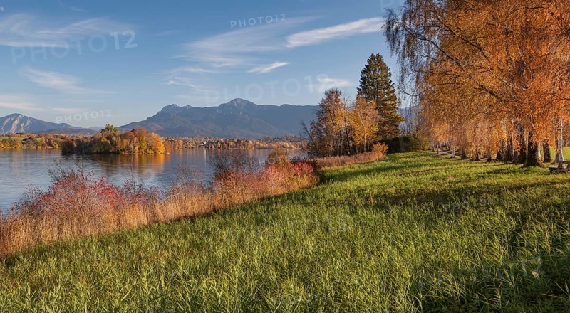 Autumn landscape at Staffelsee with Muehlwoerth Island