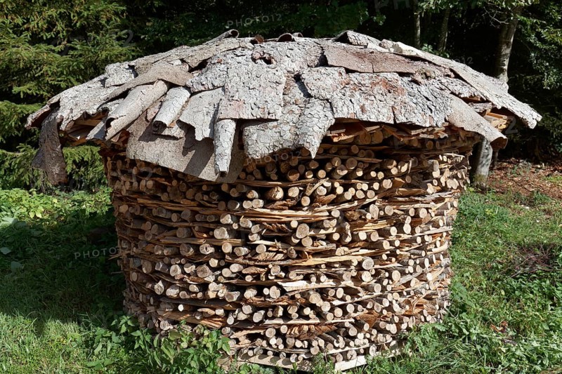 Round stack of firewood