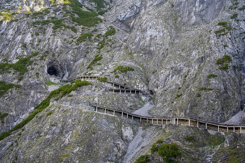 Path through rock gallery to the cave entrance of the Eisriesenwelt