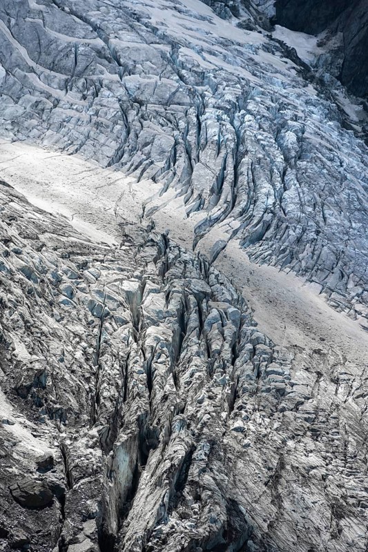 Glacier ice with crevasses