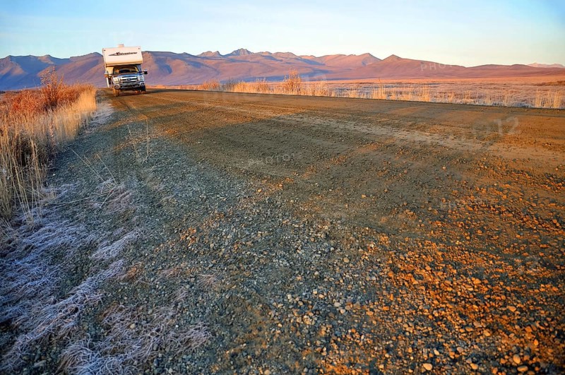Motorhome on gravel road