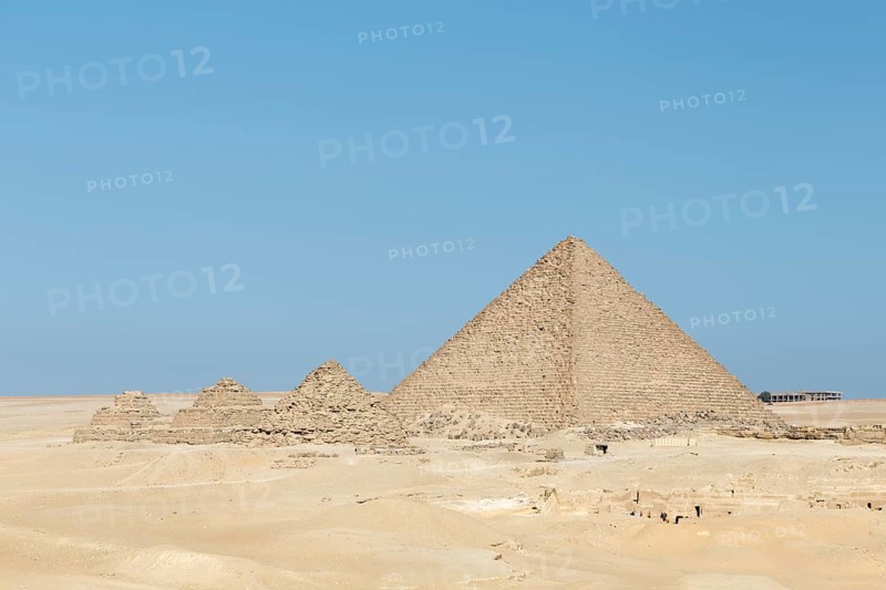 The pyramid of Menkaure next to the queen's pyramids