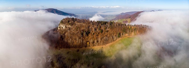 Aerial view Wisner Flue in the fog
