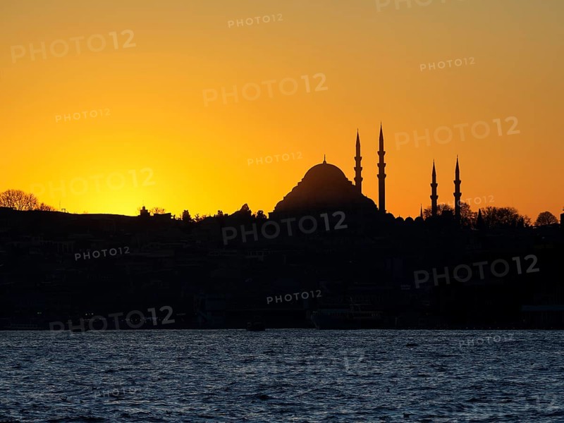 Silhouette of a mosque on the Bosporus at sunset