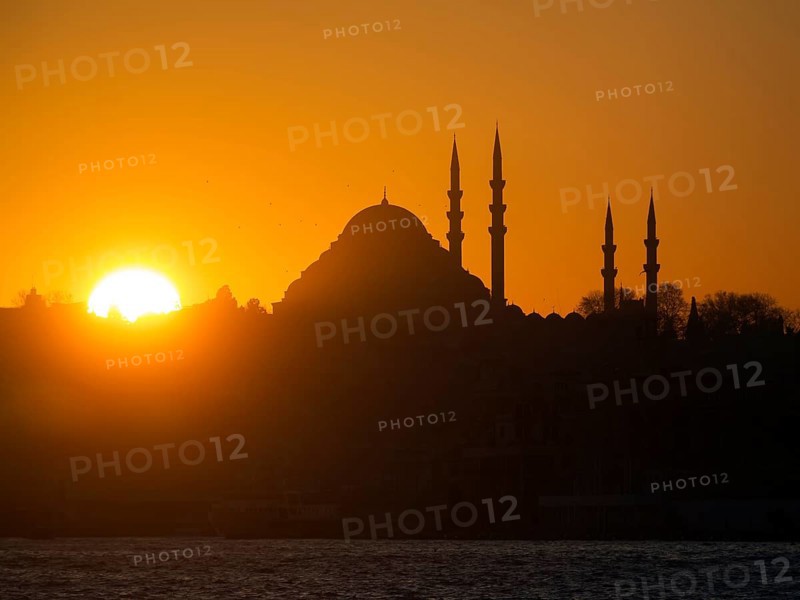 Silhouette of a mosque on the Bosporus at sunset