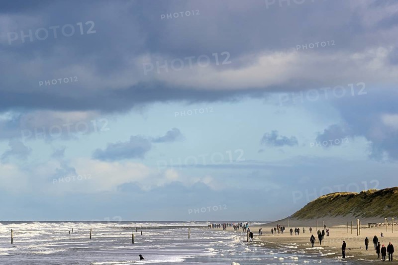 View over the north beach with waves and foam formation