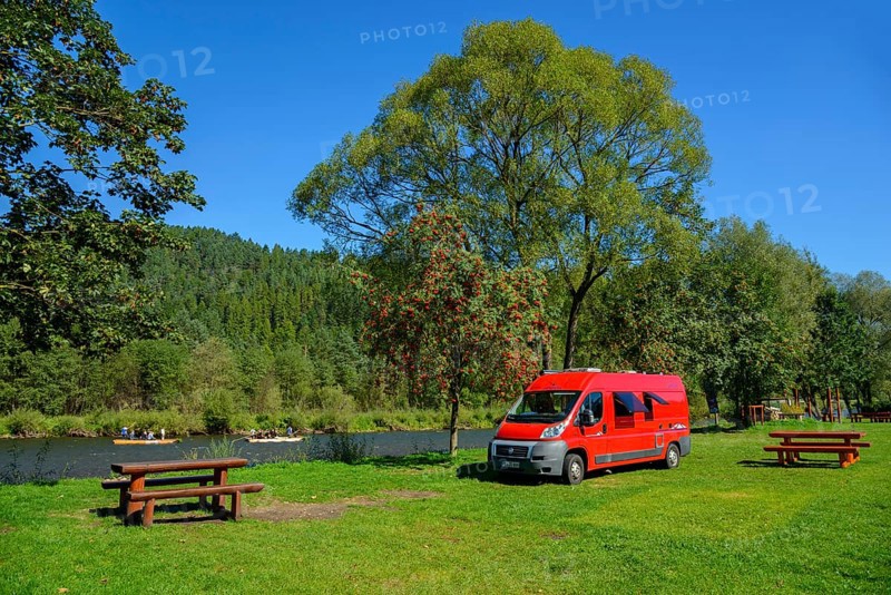 Motorhome on a campsite by the river Dunajez