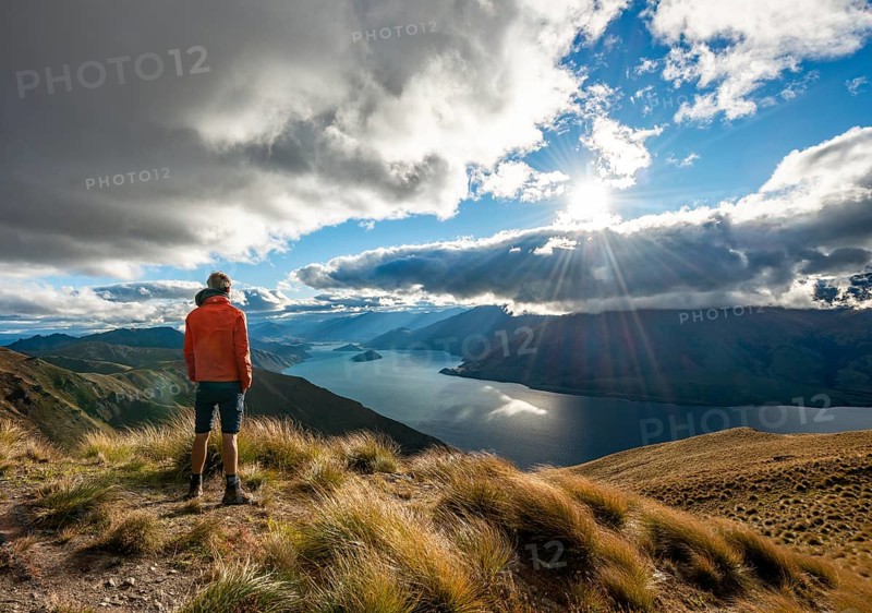 Hiker looks into the distance