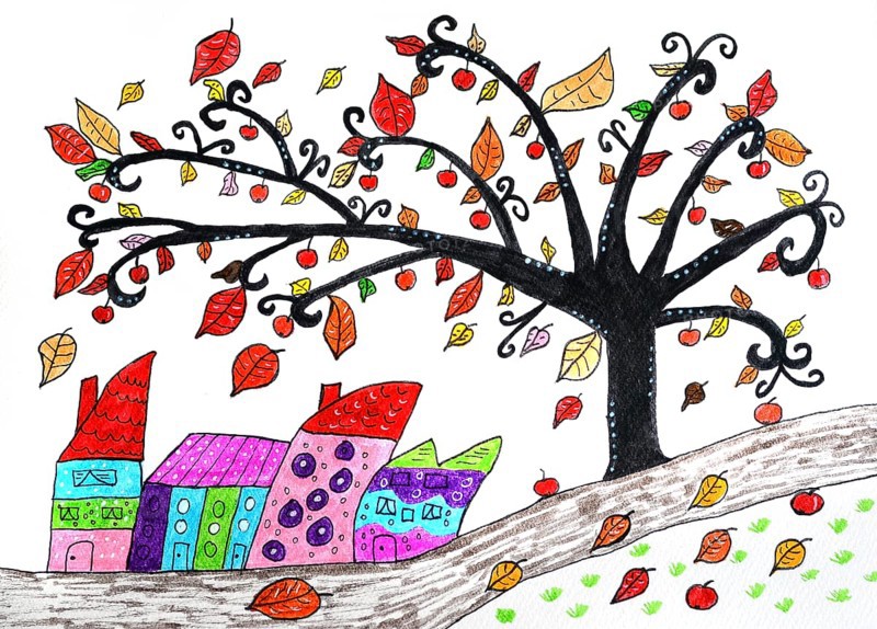 Painted tree in autumn