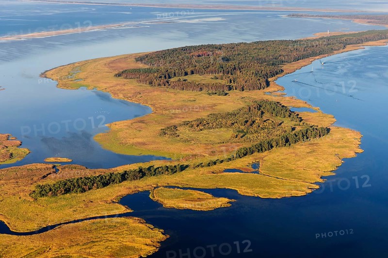 Aerial view of the Small Werder Islands in the National Park Vorpommersche Boddenlandschaft