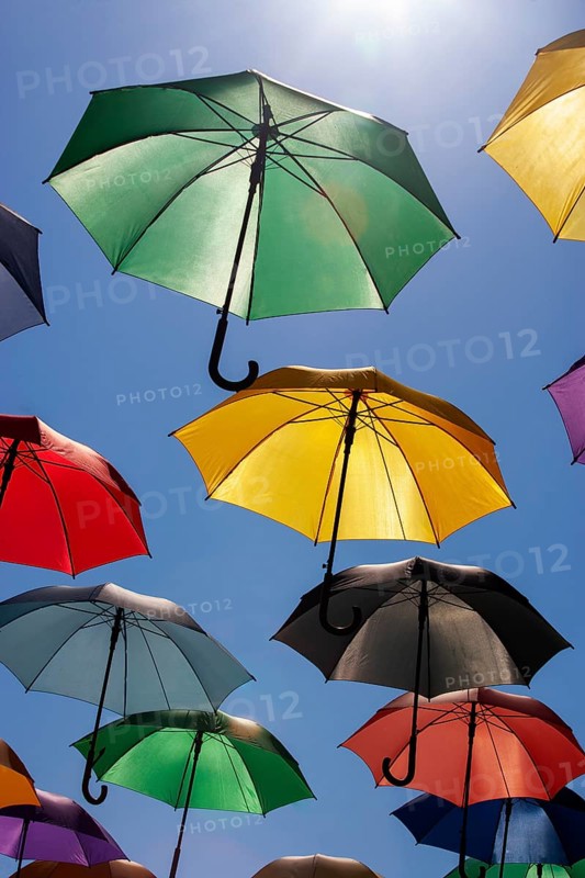 Colorful umbrellas as decoration in the old town