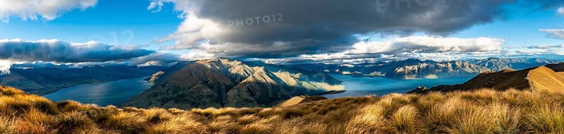 View of Lake Hawea and Lake Wanaka in the evening light