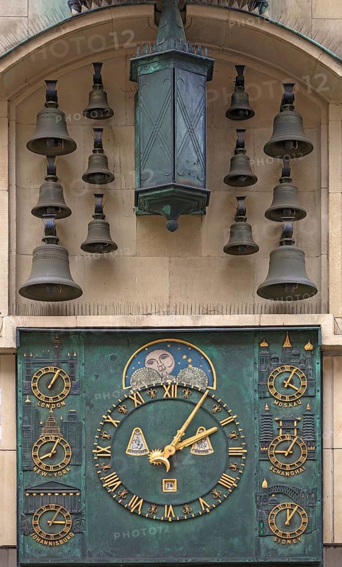 Glockenspiel with world time clock at Muenster