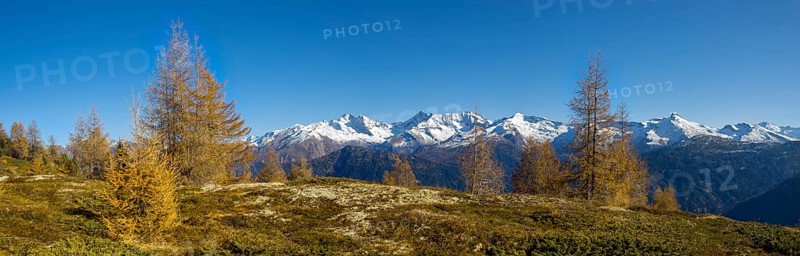 Autumn mountain landscape with larches