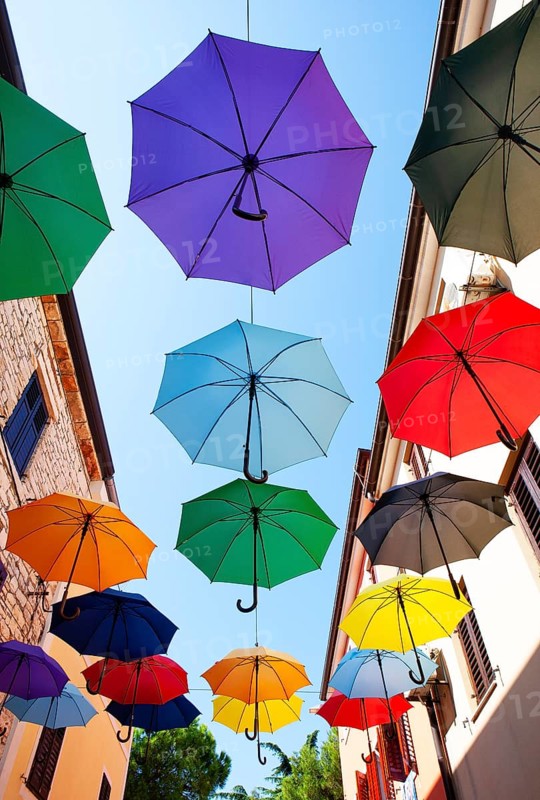 Colorful umbrellas as decoration in the old town