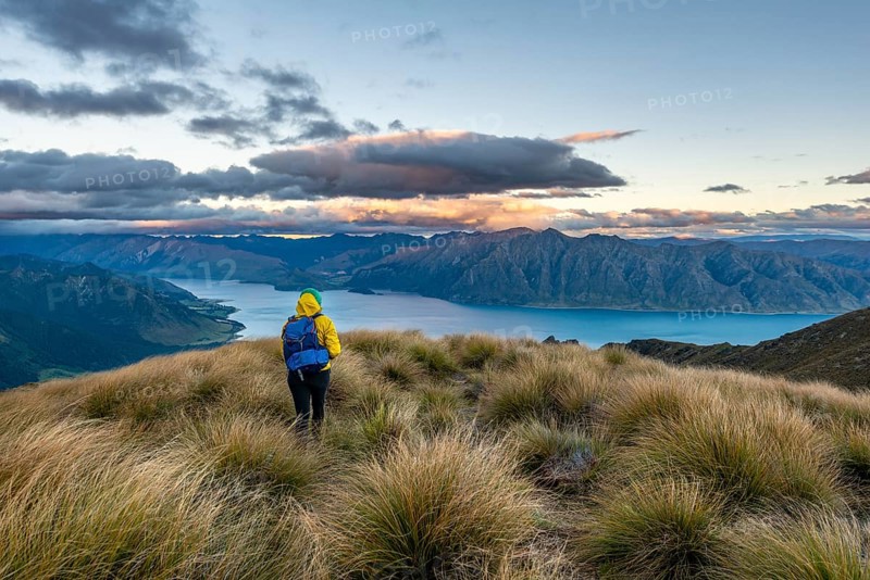 Hiker looks into the distance