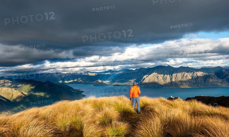 Hiker looks into the distance