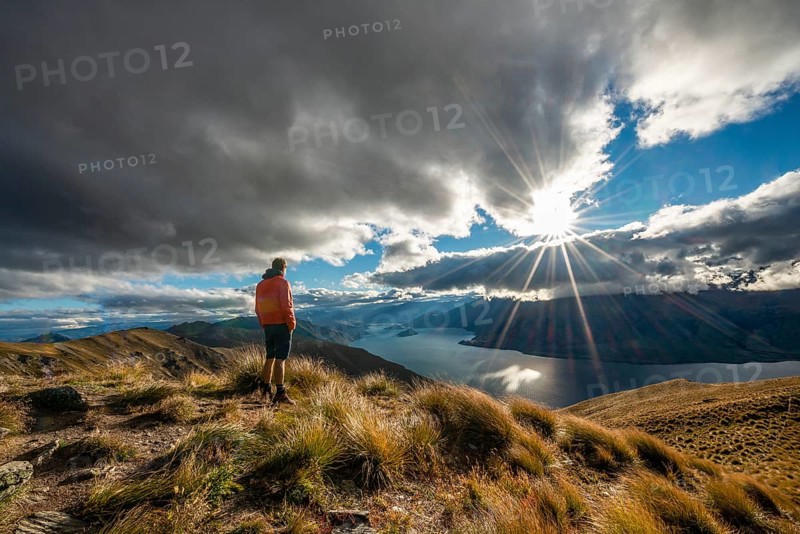 Hiker looks into the distance
