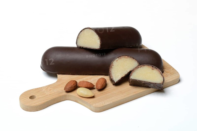 Marzipan loaves with chocolate coating