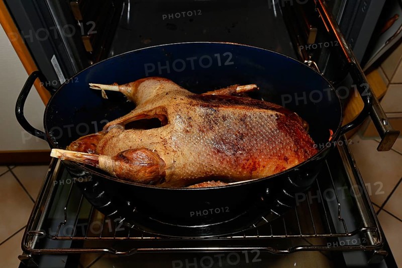 Christmas goose roasted in a roasting oven
