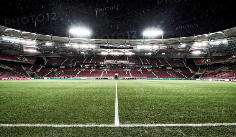Empty stadium in heavy rain