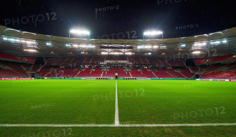 Empty stadium in heavy rain