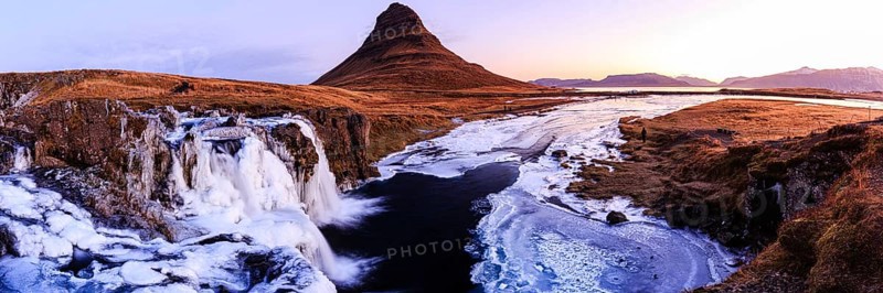 Morning atmosphere at Kirkjufell with waterfall Kirkjufellsfoss
