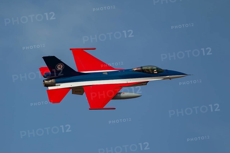 General Dynamics F-16 Fighting Falcon aircraft in flight in Royal Norwegian air force markings