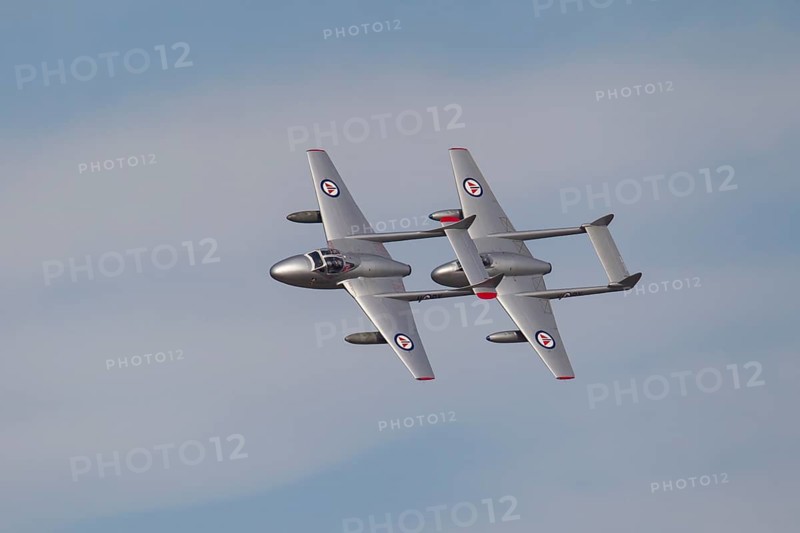 De Havilland Vampire two aircraft in flight in Royal Norwegian air force markings