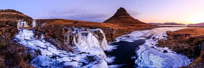 Morning atmosphere at Kirkjufell with waterfall Kirkjufellsfoss