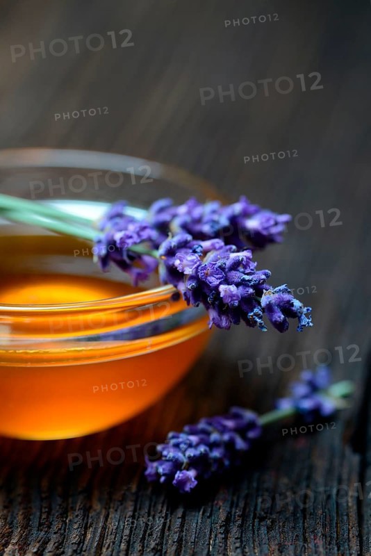 Lavender honey and lavender flowers