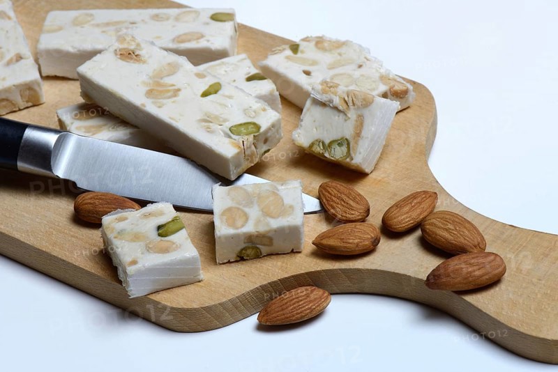 Nougat de Montelimar with knife