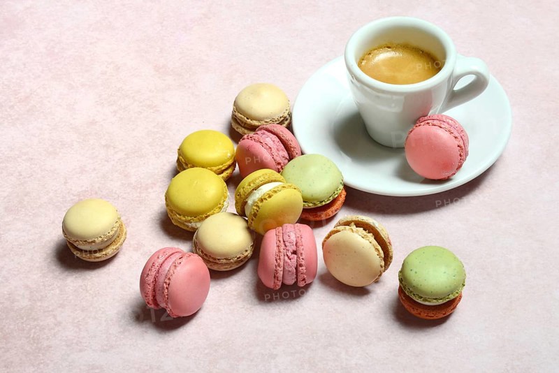 Luxemburgerli confectionery and cup of coffee