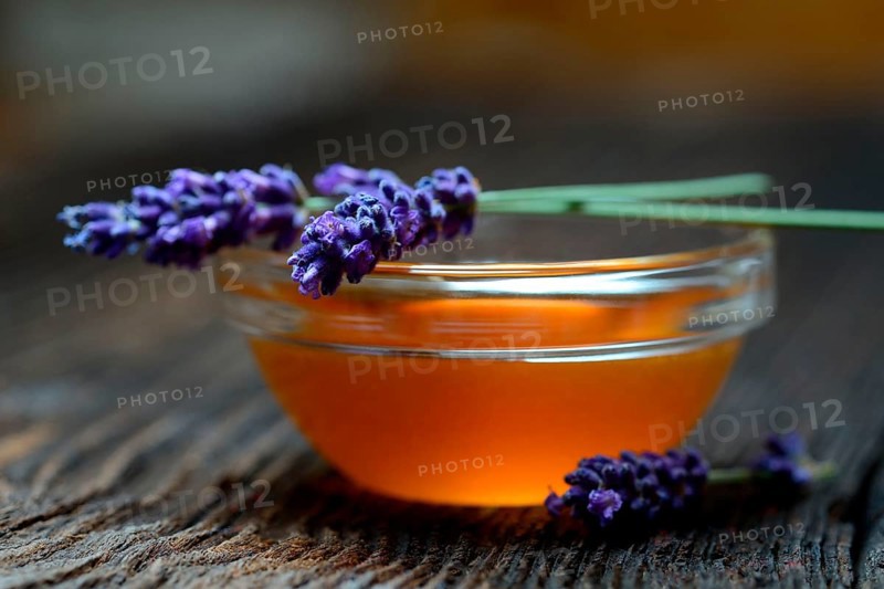 Lavender honey and lavender flowers