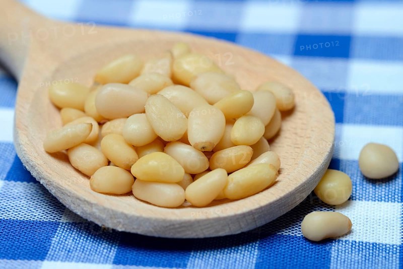 Cedar seeds with cooking spoon