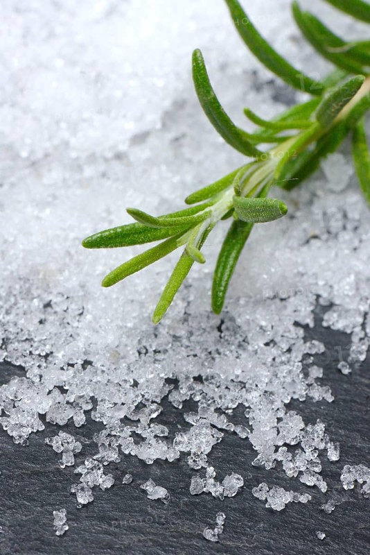 Sea salt and rosemary twig