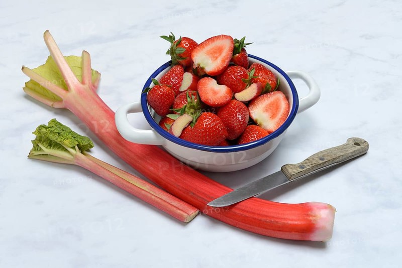 Strawberries in skin and rhubarb