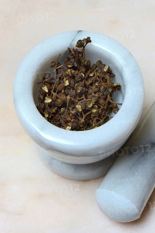 Wild Andaliman pepper in mortar