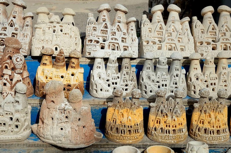 Souvenir stand with replicas of the rock dwellings