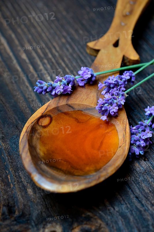 Lavender honey and lavender flowers