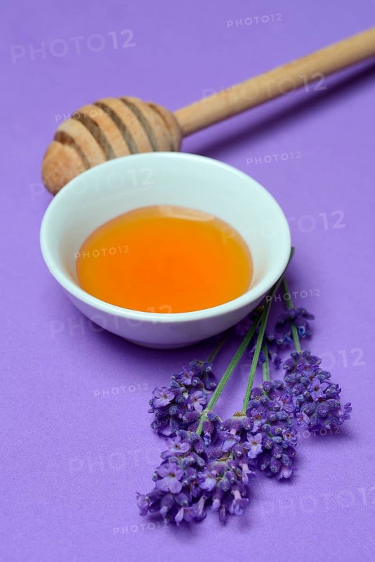 Lavender honey and lavender flowers