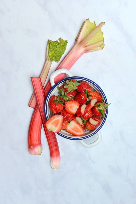 Strawberries in skin and rhubarb