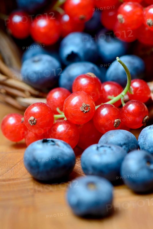 Currants and blueberries in basket